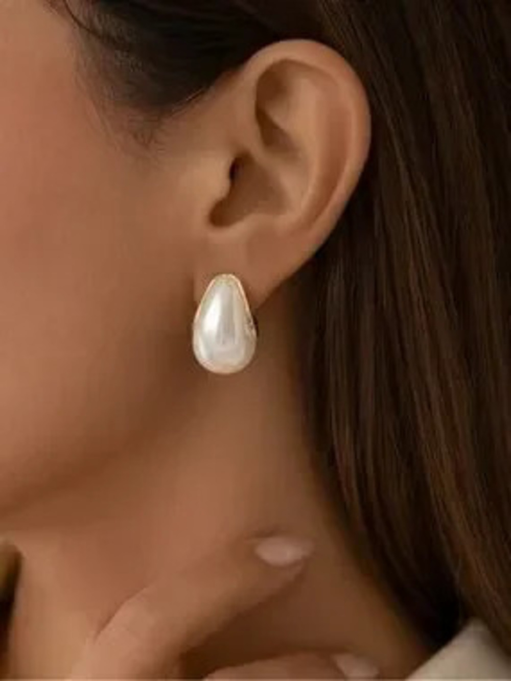 Gold-Trim Pearl Teardrop Stud Earrings